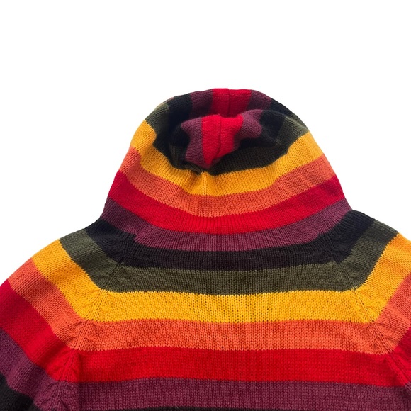 ARTESANIAS APAZA ALPACA Women’s S/M Peru Multicolor Sunset Stripe Hooded Sweater - Picture 13 of 15